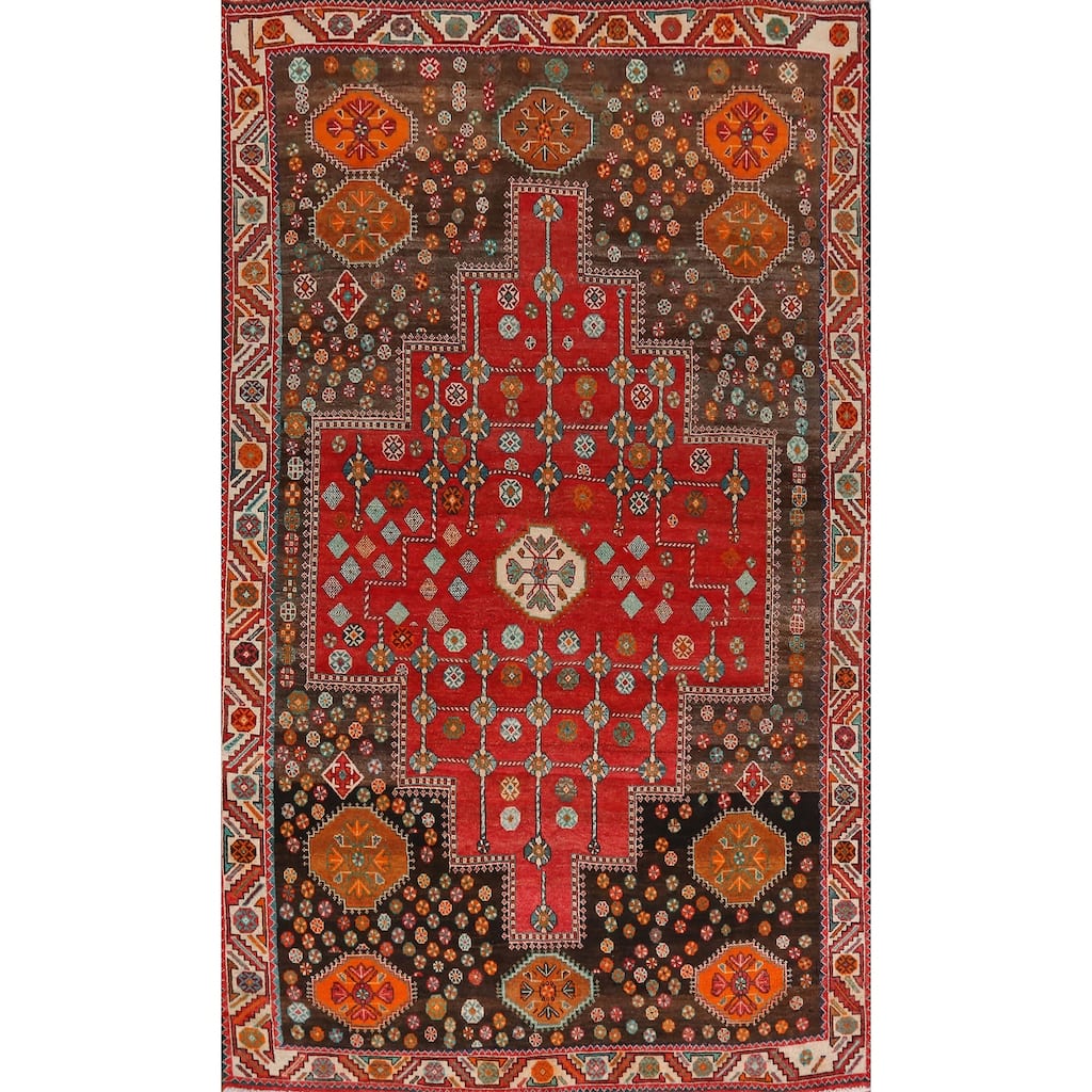 Hand Knotted Oriental 100% Wool Carpet Traditional Medallion Red Shiraz Area Rug - 10' 5'' X 6' 4''