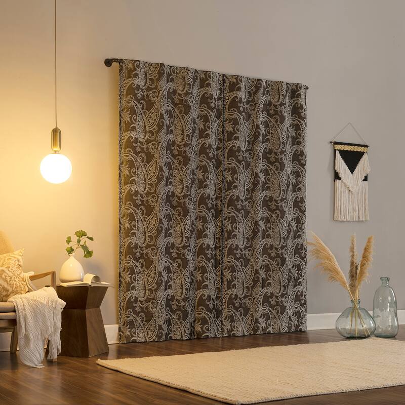 Sun Zero Pedra Paisley Embroidery Total Blackout Back Tab 1-Piece Curtain Panel, Single Panel