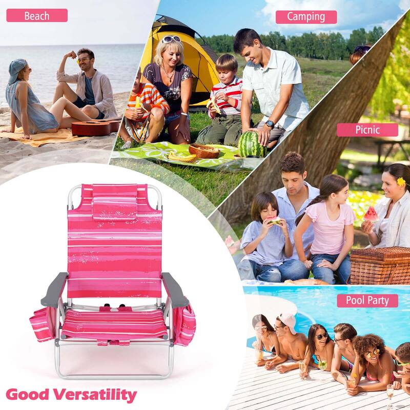 Set of 4 Backpack Beach Chair 5-Position Lay Flat Beach Chairs