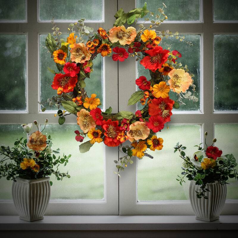 Mixed Poppy Wreath 22"