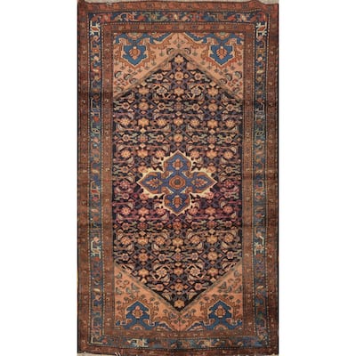 Hand Knotted Oriental 100% Wool Carpet Traditional Medallion Navy Blue & Blues Hamedan Area Rug - 6' 8'' X 3' 9''