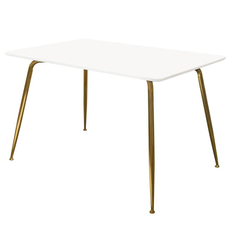Iga Dining Table, 47 Inch Lacquer White Rectangular Top, Gold Metal Legs - White, Gold