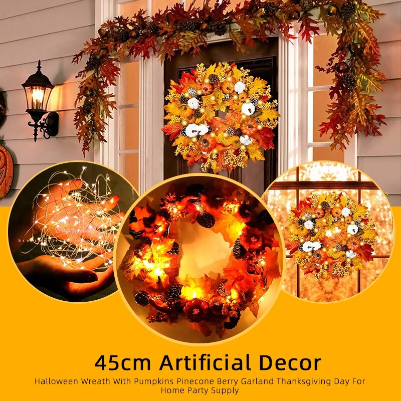 45cm Pumpkin Harvest Wreath For Front Door Hanging Decor Halloween Party Overstock 32054848