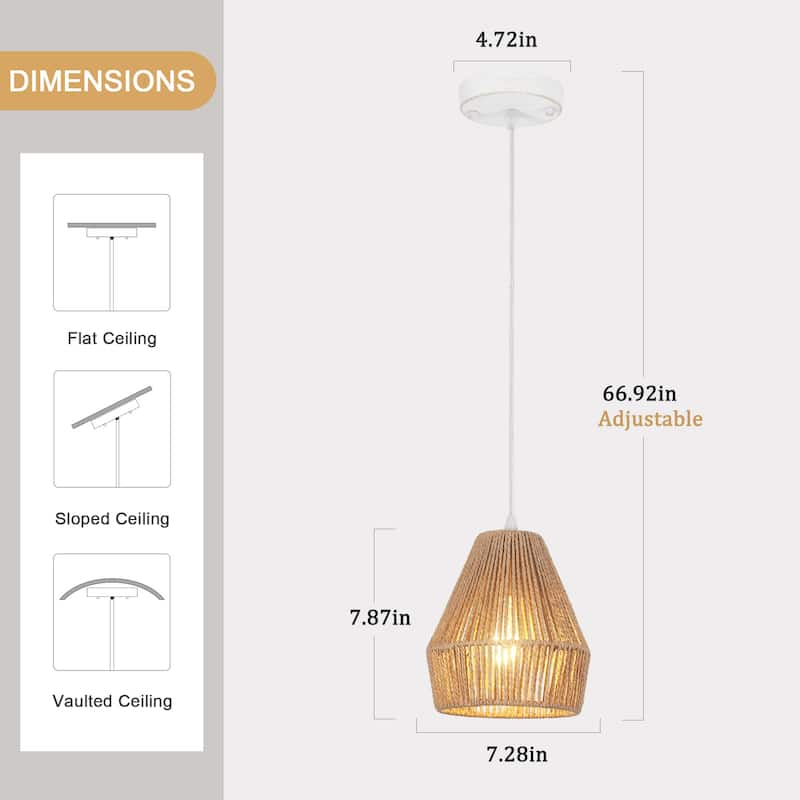 3-Light Metal Hanging Pendant Light Chandelier with Paper Rattan Shade for Kitchen Island
