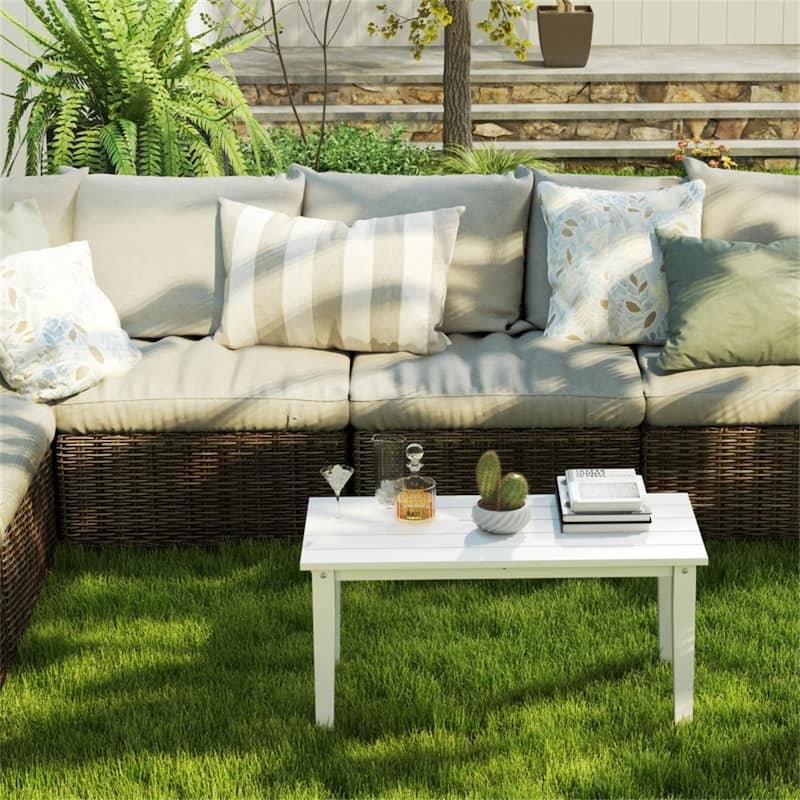 HDPE Outdoor Coffee Table with Slatted Table Top - 35.8" L x 17.3" W x 16.5" H