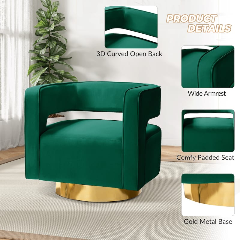 Carisa Modern Upholstered Swivel Open-Back Barrel Chair with Golden Base by HULALA HOME