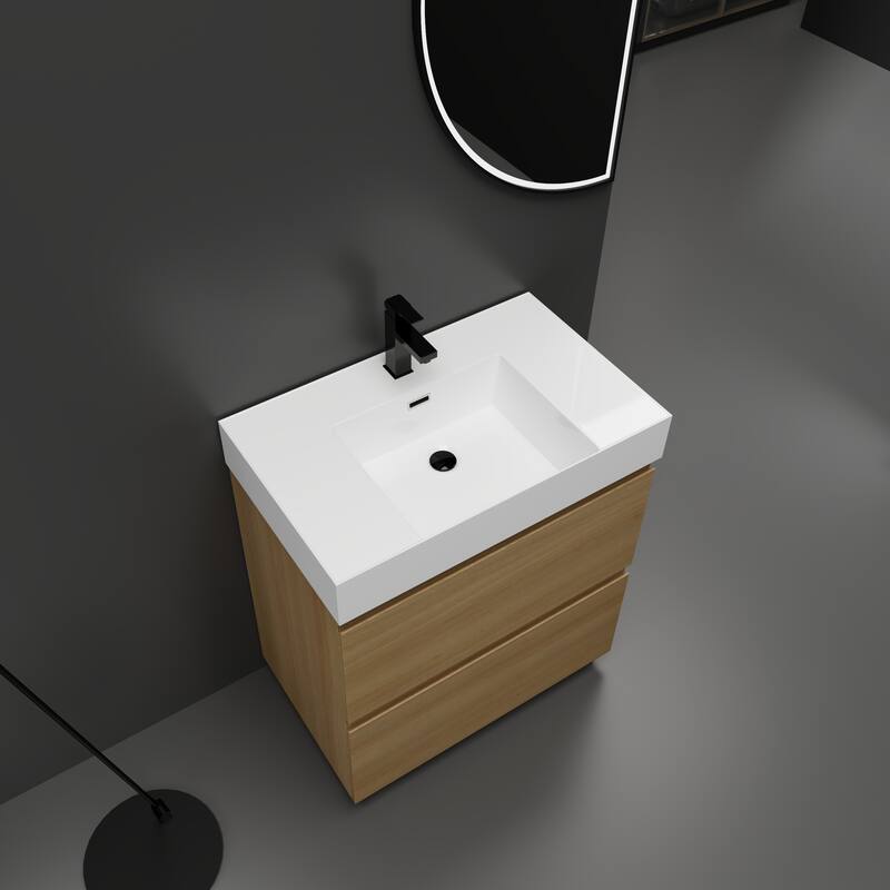 GDFStudio - Lecce Modern Freestanding Bathroom Vanity Set with Resin Sink, 2 Soft Close Drawers & Antirust Hardware