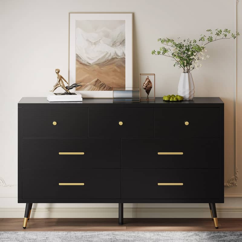 Black 7-Drawer Dresser Chest,Modern Storage for Bedroom or Living Room - Black