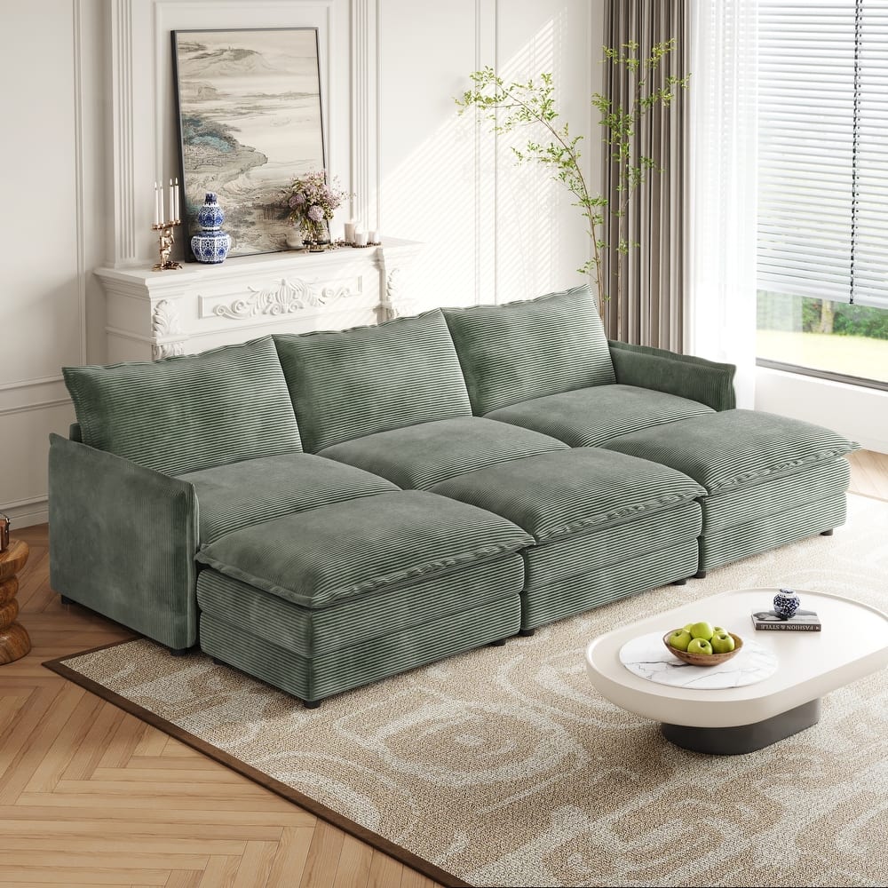 Oversized Corduroy Modular Sleeper Sectional Sofa Bed with Ottomans