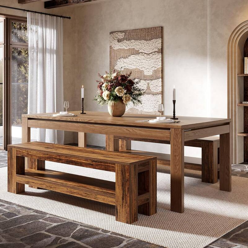 59" Dining Bench with Storage Shelf, Entryway Bench for Dining Room, Bedroom, Kitchen, End of Bed