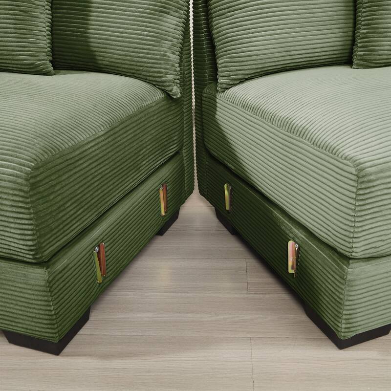 Oversized Cloud Modular Sectional Couch,Corduroy Fabric Extra-Wide Armrests Throw Pillows - Green