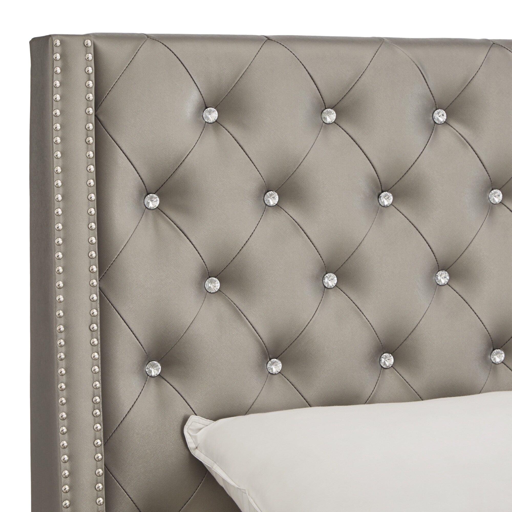 Aurora Faux Leather Crystal Tufted Wingback Headboard Only No Frame by iNSPIRE Q Bold On Sale Bed Bath Beyond 13371113