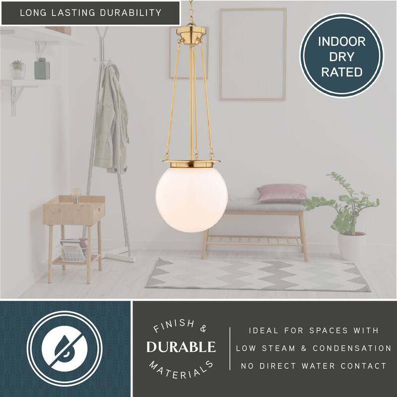 VAXCEL Kent 1-Light 11.75 in. Wide Globe Mini Pendant with White Frosted Opal Glass Shade, Hanging Ceiling Fixture
