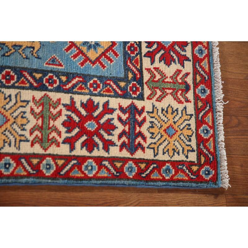 Blue Kazak Oriental Accent Rug Handmade Wool Carpet - 3'3"x 4'11"