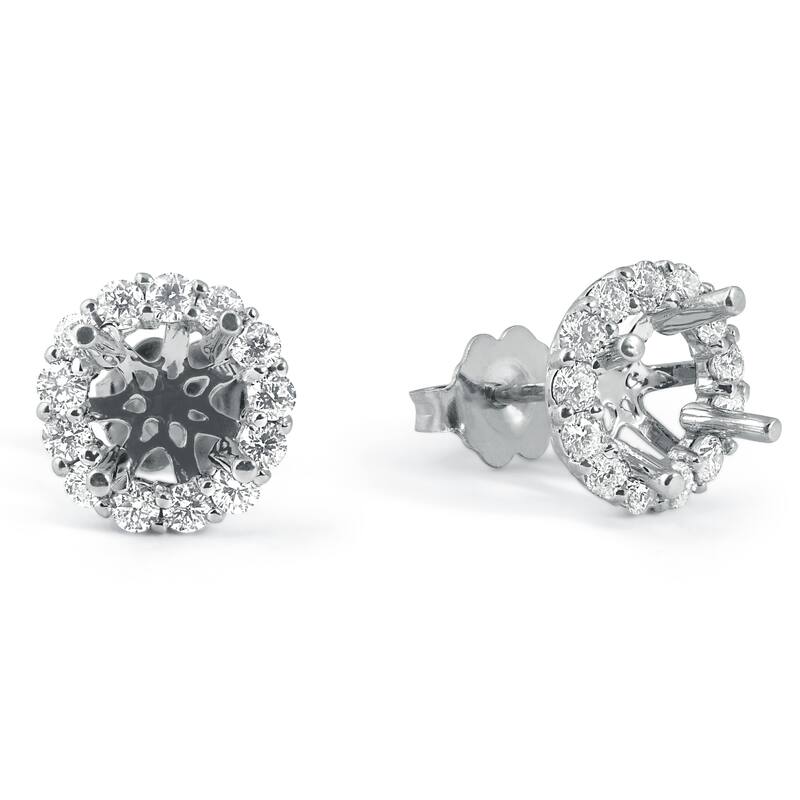 5/8ct Diamond Halo Studs Mounting Fits 5.5-6.5mm Round Stones White Gold