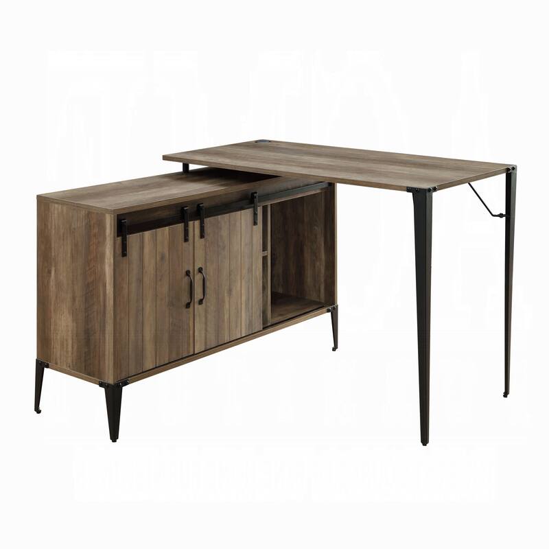 Spacious L-Shaped Desk with Barn Door Storage, USB Ports, and Contemporary Black Metal Frame for Versatile Workspaces