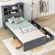 preview thumbnail 3 of 31, Twin Size Storage Platform Bed Frame with 4-Shelves & 2-Drawers, Grey Finish Kids Bed Frame with LED Light and Silent Slats