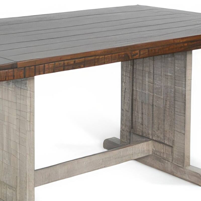 Camie Dining Table, 60 Inch Rectangular Plank Top, Dark Brown n Gray