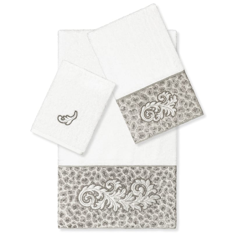 Authentic Hotel and Spa 100% Turkish Cotton April 3PC Embellished Towel Set - White
