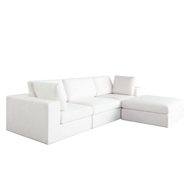 Lipi 4pc Modular Sectional Chaise Sofa Set, Mist White, 120 Inch Solid Wood Frame