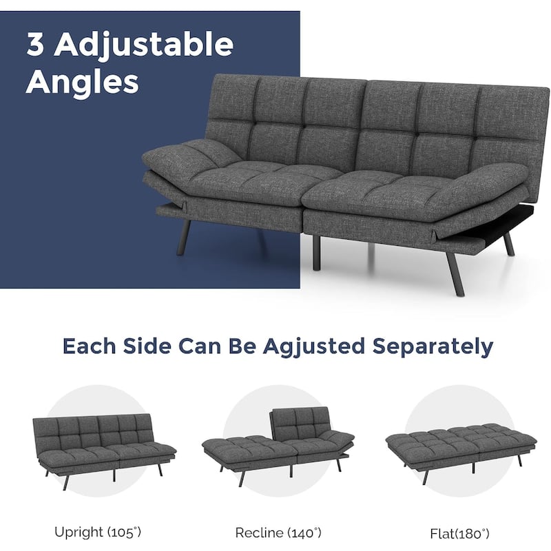 Futon Sofa Bed, Memory Foam Foldable Couch Convertible Loveseat Sleeper Daybed with Adjustable Armrests for Small Space
