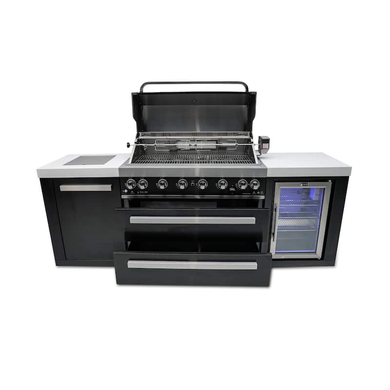 Mont Alpi MAi805-BSSFC-COMBO Black Stainless Steel Modular Outdoor Kitchen Island with Charcoal Tray Griddle Plate & Pizza Oven
