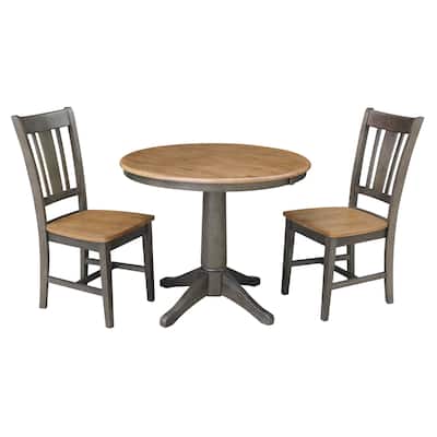36" Round Solid Wood Extension Dining Table with 2 Dining Chairs