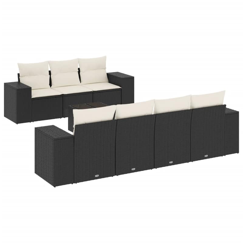 vidaXL Patio Sofa Set with Cushions Outdoor Furniture 8 Piece Poly Rattan - 21.7 x 24.4 x 27.2