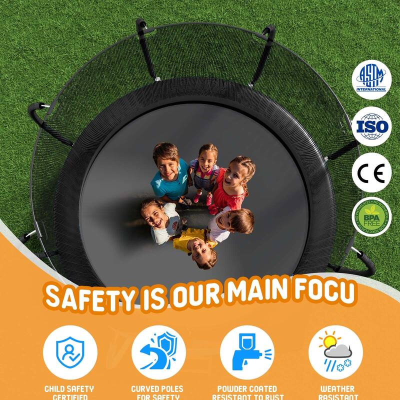 12 Ft Trampoline Pumpkin-style Safety Net With Basketball Hoop, High Tensile and Durable, Difficultly Bent Steel Frame