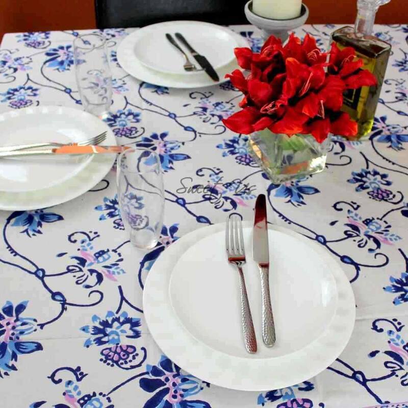 Artistic Floral Block Print Cotton Tablecloth Collection