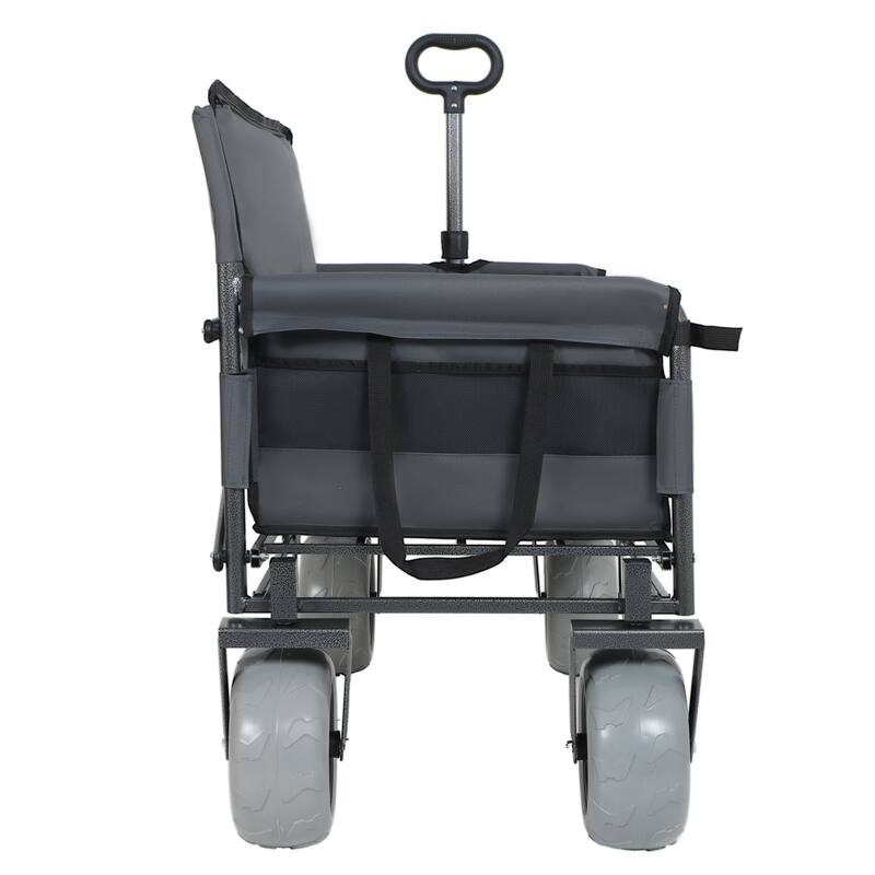 3-in-1 Folding Wagon with Bench Seat - 500lbs Capacity, 9"x4" Beach Tires for Camping & Beach