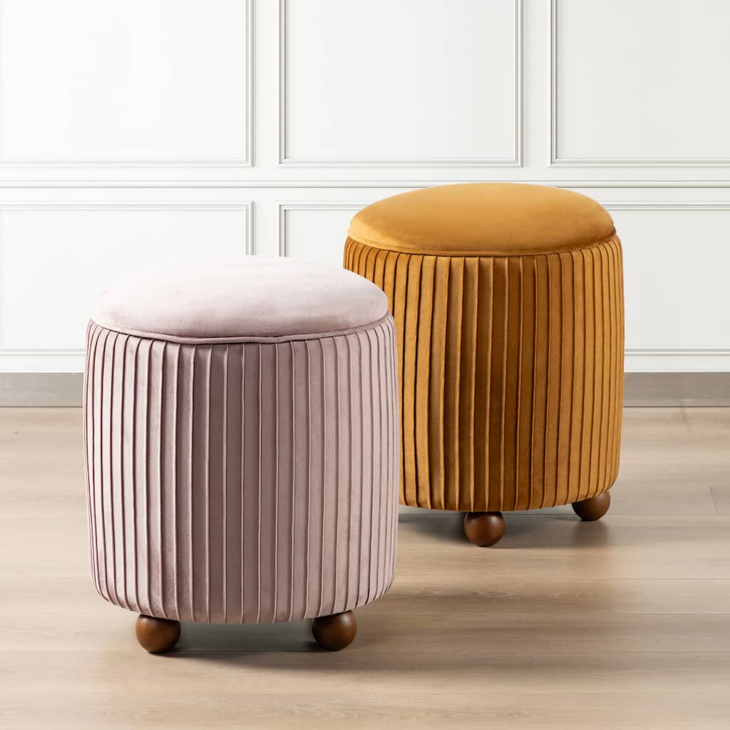Glitzhome 19"H Velvet Upholstered Storage Ottoman or Accent Stool with Rubberwood Ball Feet