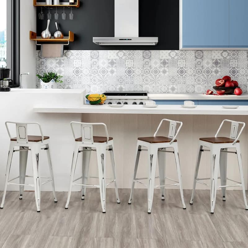 Bar Stools With Back set of 4 Industrial Metal Barstools with Wooden Seats