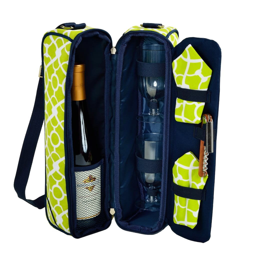 Picnic at Ascot - Insulated Wine Tote with 2 Wine Glasses, Napkins and Corkscrew - Black
