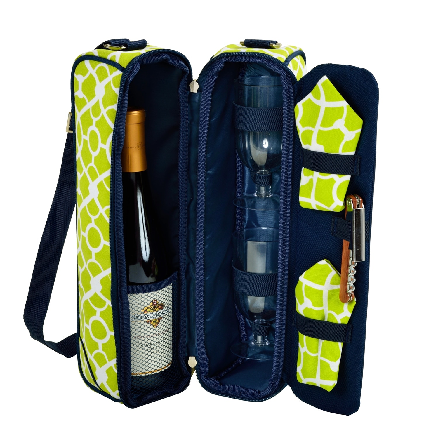 Picnic at Ascot - Insulated Wine Tote with 2 Wine Glasses, Napkins and Corkscrew