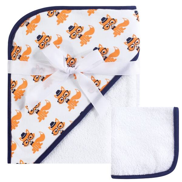 slide 1 of 1, Hudson Baby Infant Boy Cotton Hooded Towel and Washcloth 2pc Set, Nerdy Fox, One Size - Nerdy Fox - One Size Nerdy Fox