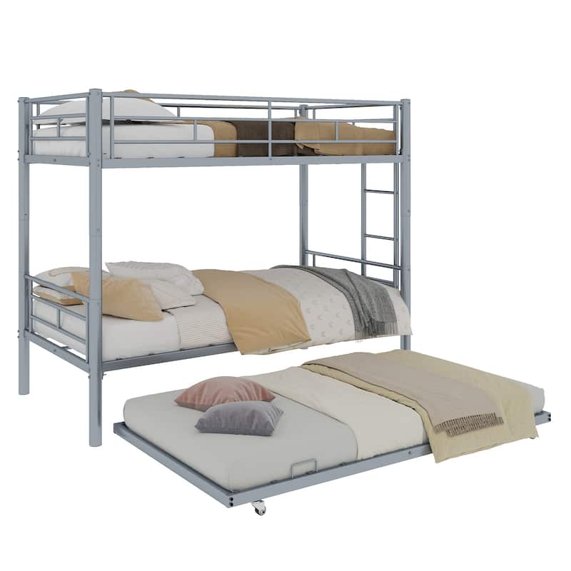 GDFStudio - Heavy-Duty Metal Twin over Twin Bunk Bed with Guardrail