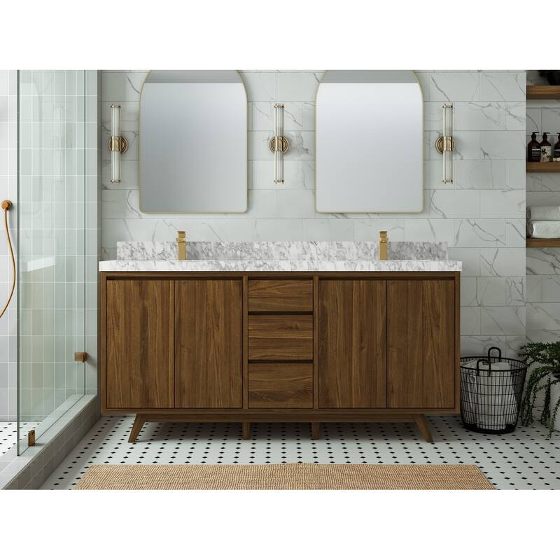 Willow Collections 72 in. W x 22 in. D s Madison Teak Double Sink Bathroom Vanity with Countertop