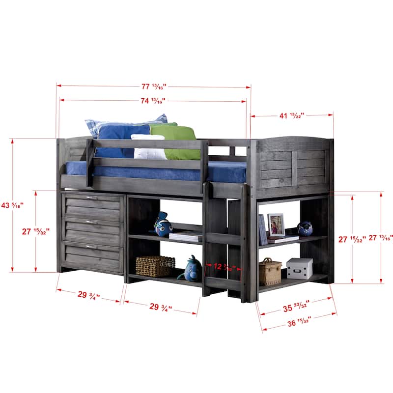 Taylor & Olive Dardanelle Grey Wood Twin Low Loft Bed