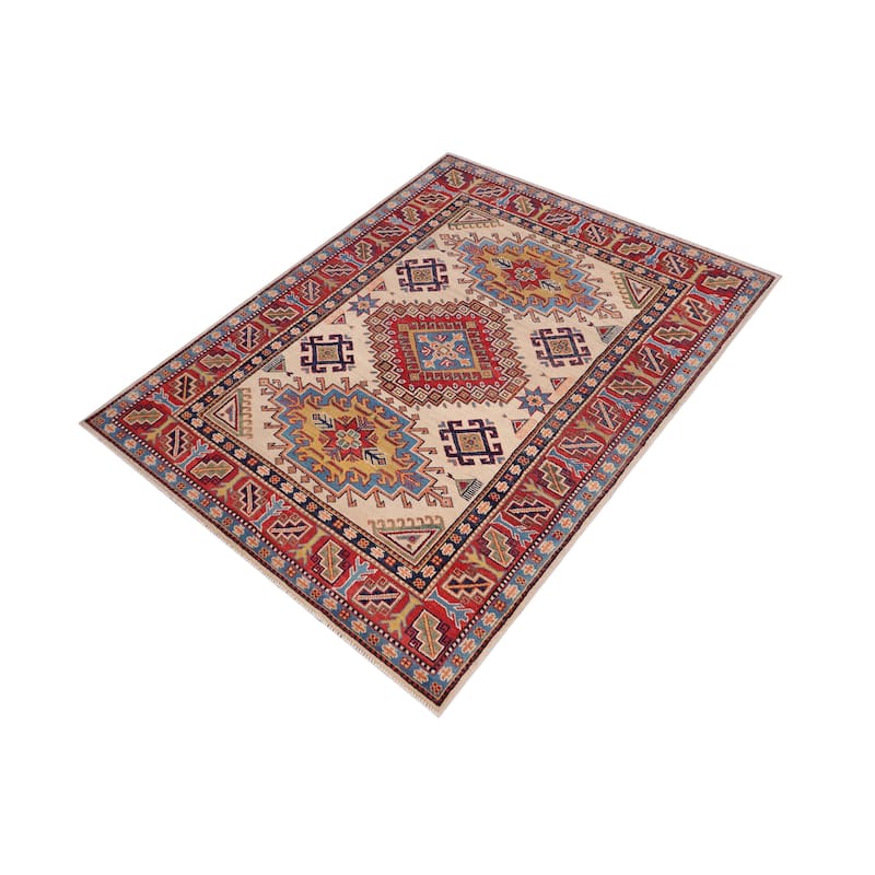 Tribal Kazak Emilia Beige/Red Wool Rug - 4'1'' x 6'4''