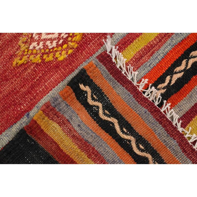 Hand Woven Oriental 100% Wool Carpet Southwestern Tribal Oranges & Rust Kilim Area Rug - 9' 2'' X 6' 1''