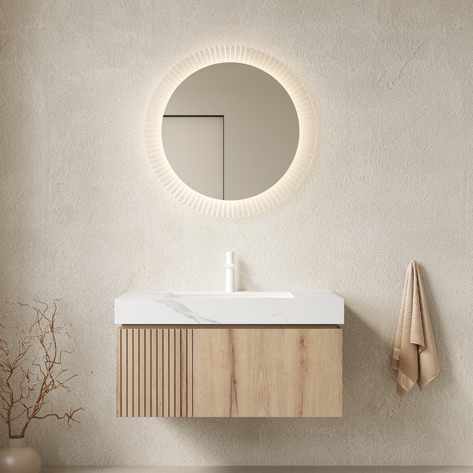 Floating Bathroom Vanity with Sintered Stone Top and Undermount Ceramic Basin