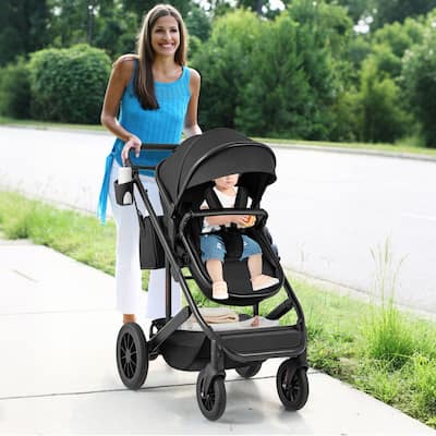 Aluminum 3-in-1 Kids Stroller with Reversible Seat, Bassinet & Adjustable Handle - 38" L x 23" W x 41" H