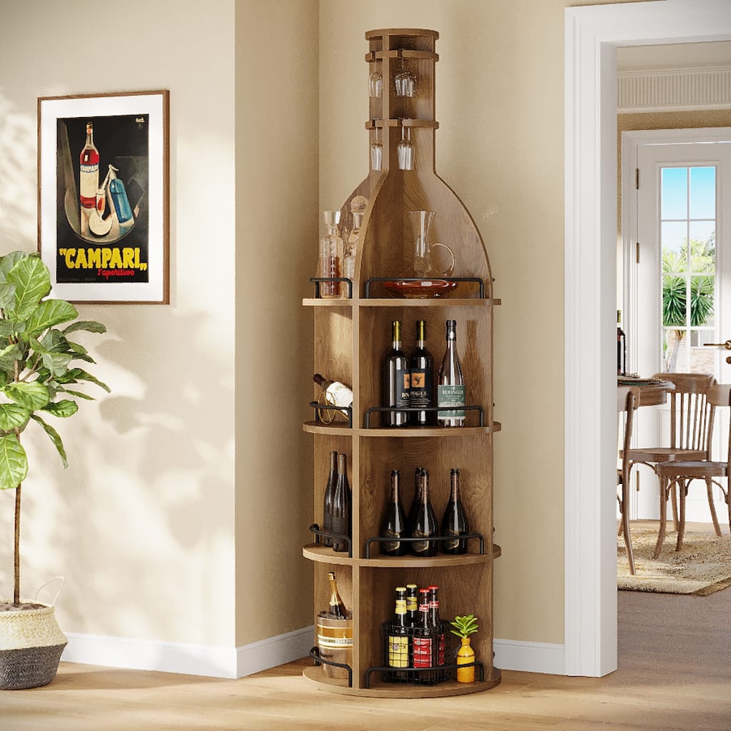 75 Inch Tall Wine Rack with Storage Shelves, Hanging Goblet Holder