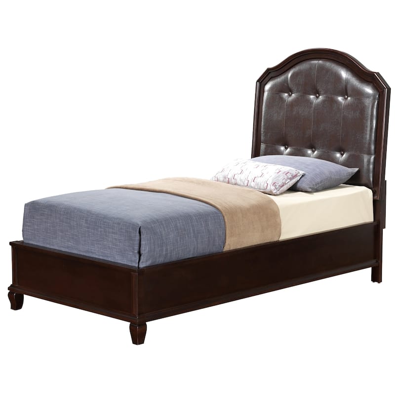 Tufted Faux Leather Twin Panel Bed - 82" - Brown
