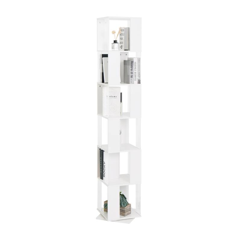6 tier Rotating Bookshelf, Floor Rack Simple Bookcase with Acrylic plate Student Multi-Function Creative Bookshelf