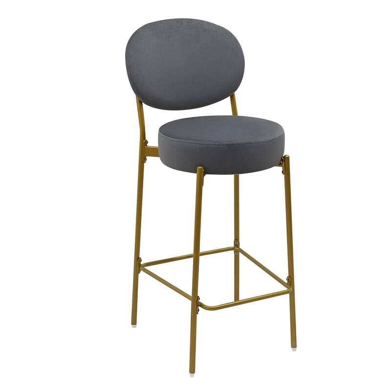 Velvet Upholstered Bar Stools Set of 2, Round Counter Stools with ergonomic Backrest, Breakfast Bar Chairs with Metal Legs