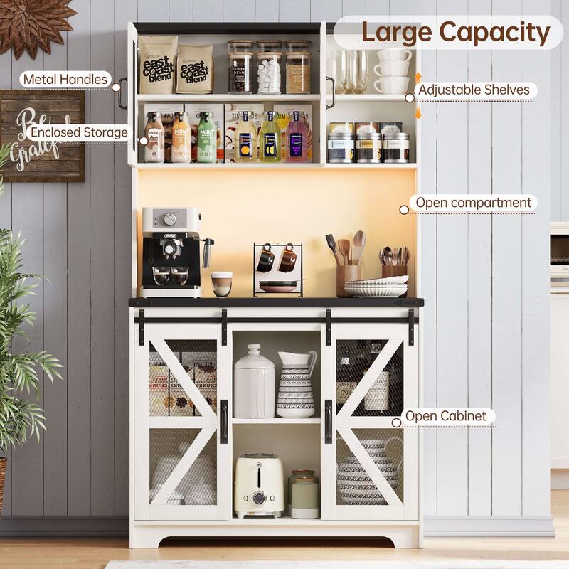 Meyreso 72" Tall Farmhouse Kitchen Storage Cabinet with Hutch Microwave Stand