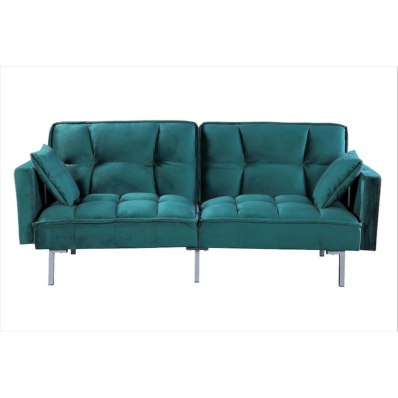 Regal Convertible Sleeper Sofa Bed Velvet Pull Out Couch with Mid-Century Style Tufted Design and Metal Legs - Blue