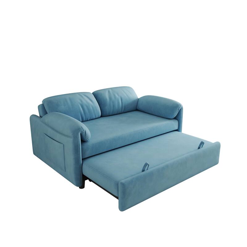 Sofa at the Forefront: 54-inch Velvet Sofa Bed for Multi-purpose Living Spaces, Featuring a Retractable Bed